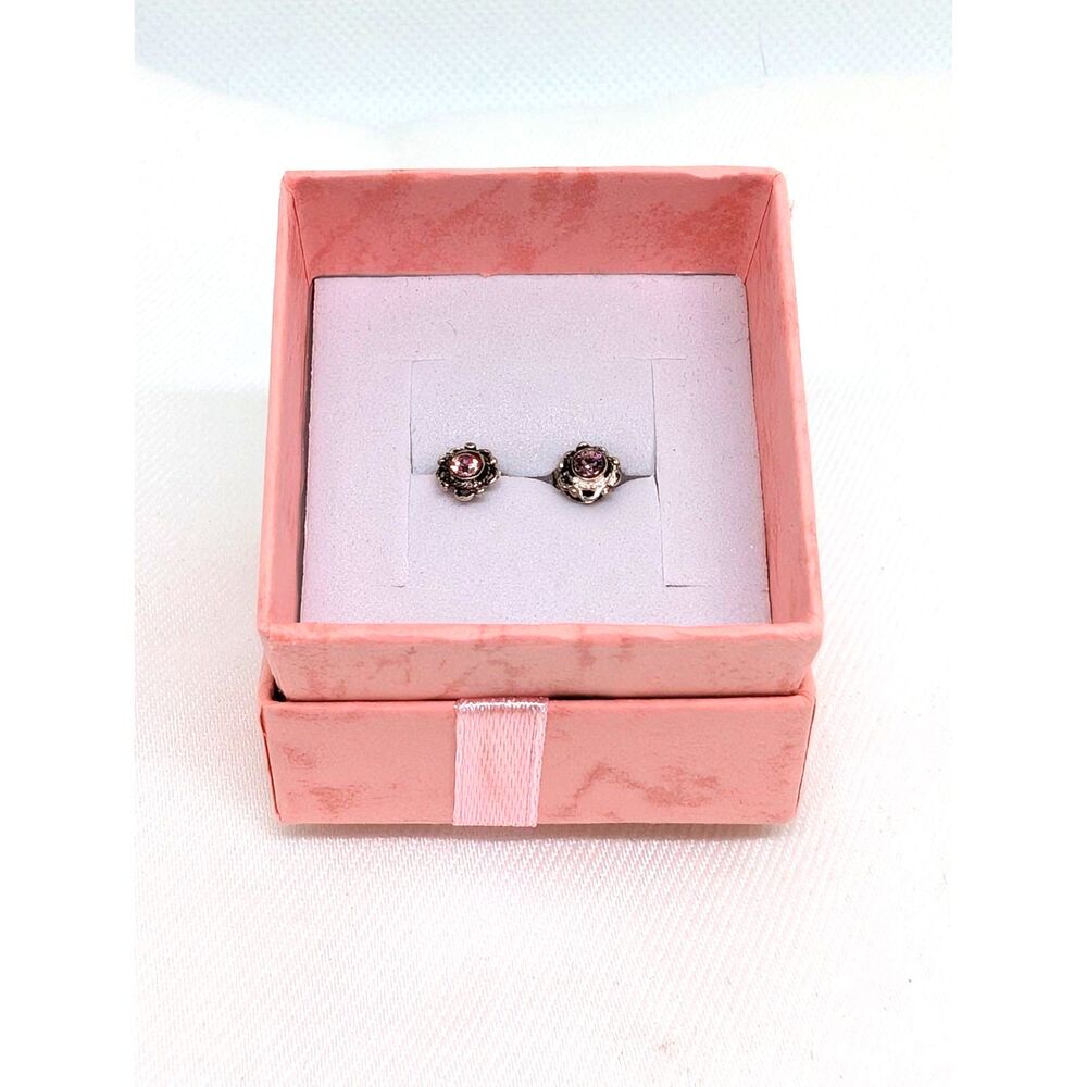 Vintage Filigree Pink Crystal Earrings